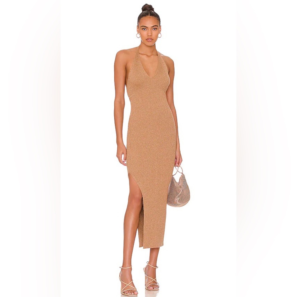 AllSaints Praline Metallic Lexi Halter Maxi Dress size XS